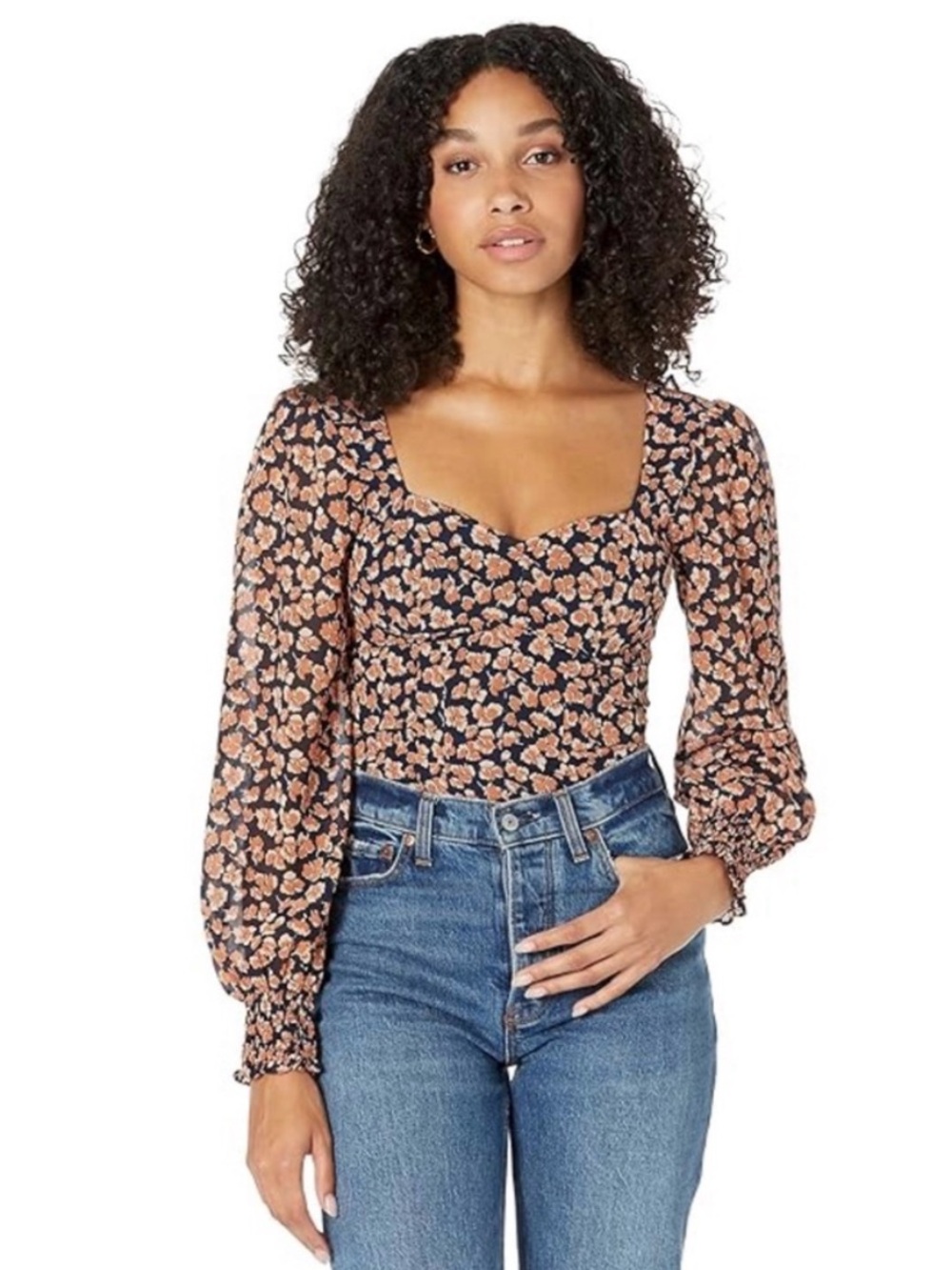 Abercrombie & Fitch Long Sleeve Smocked Crop Floral Top size Medium